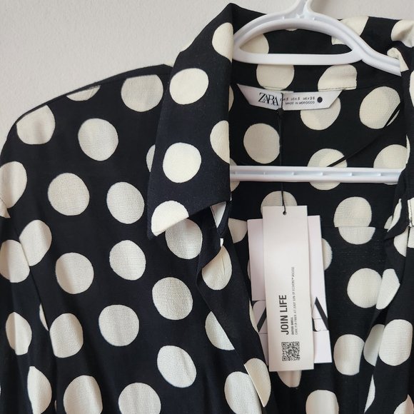 NWT Zara Black and White Dot Shirt Dress - Picture 6 of 7
